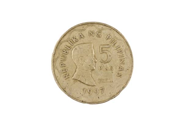 istock Filipino five piso coin isolated on a white background 1174867444