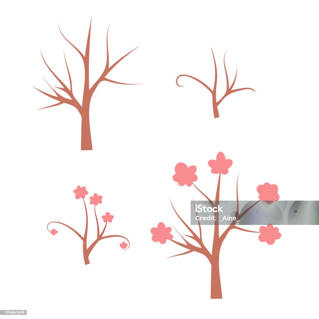 Tree Branches Animated Spring Spring Tree Set Set Of Bare Tree Blooming Tree Branches Isolated On ...