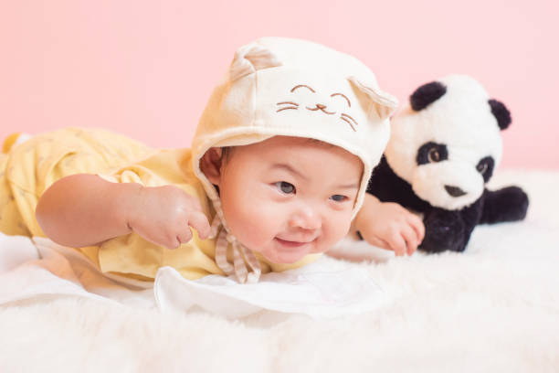istock Happy newborn cute baby in studio 1174867707