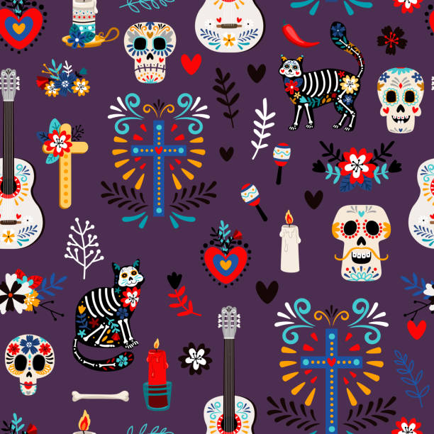 シームレスなメキシコのデッドパターン - catrina点のイラス��ト素材／クリップアート素材／マンガ素材／アイコン素材