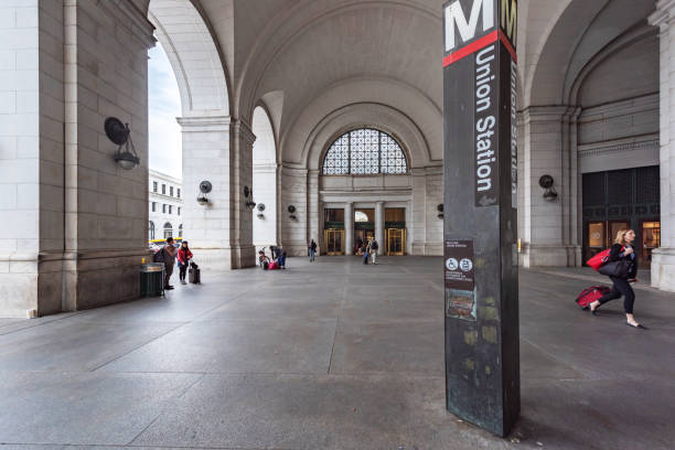 Tourists hurriedly walk at the Union Station in Washington DC, USA.