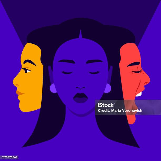 Bipolar Disorder Joy And Aggression Scream And Smile Female Face Stock Illustration - Download Image Now