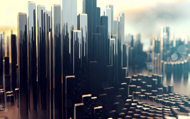 istock Cubes pattern futuristic background. Science fiction background of geometric shapes with depth of field. Surface grid 3d render illustration 1174871517