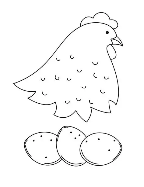 Vector illustration of Cute Children's Farm Coloring Book Page - Chicken