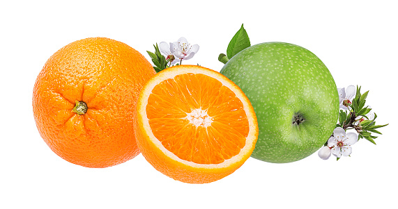 Apple and orange isolated on white background