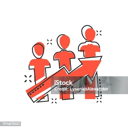istock Performance icon in comic style. Career vector cartoon illustration on white isolated background. People with arrow business concept splash effect. 1174878321