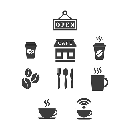 Restaurant and cafe icons set on white background. Vector illustration