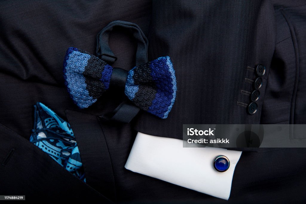 럭셔리 남성 의류 액세서리 블루 컬렉션 재킷 커프링크스 넥타이 손수건 아버지의 날과 발렌타인 데이 개념 0명에 대한 스톡 사진 및 기타  이미지 - Istock