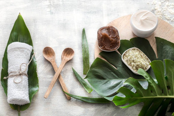 istock Spa composition with Wellness items for body care. 1174887085