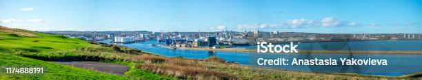 Panorama Of Aberdeen City And Port From Torry Battery Historical Landmark Scotland Stock Photo - Download Image Now