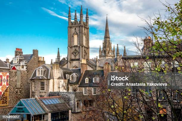 Medieval And Gothic Style City Centre Architecture In Aberdeen Downtown Scotland Stock Photo - Download Image Now