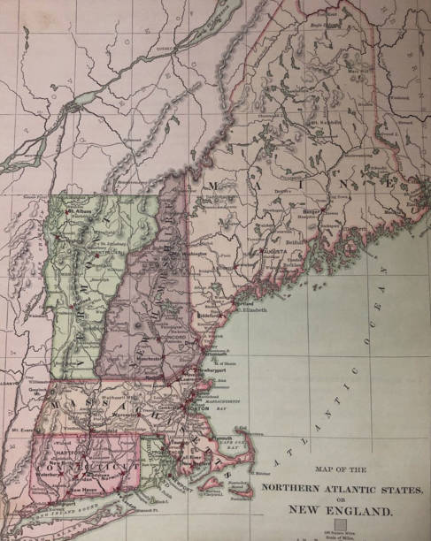 アンティークイラスト - 1878地理 - アメリカ合衆国北大西洋州地図 - map cartography connecticut drawing点のイラスト素材／クリップアート素材／マンガ素材／アイコン素材