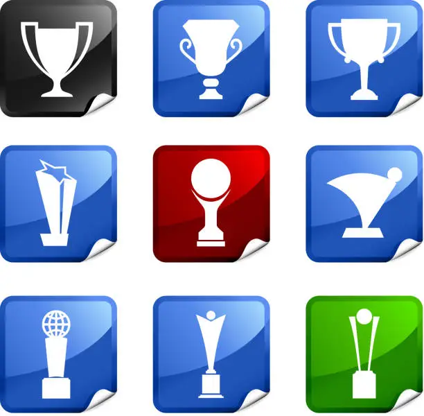 Vector illustration of trophy nine royalty free vector icon set