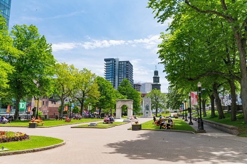 Halifax, Canada - June 19, 2019: Grand Parade Square in downtown Halifax, Nova Scotia, Canada