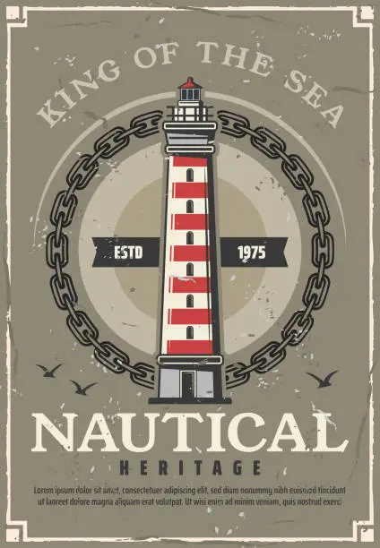 Vector illustration of Nautical lighthouse or marine navigational beacon