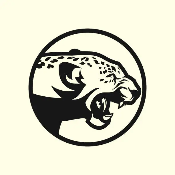 Vector illustration of Leopard or jaguar head outline cut out silhouette