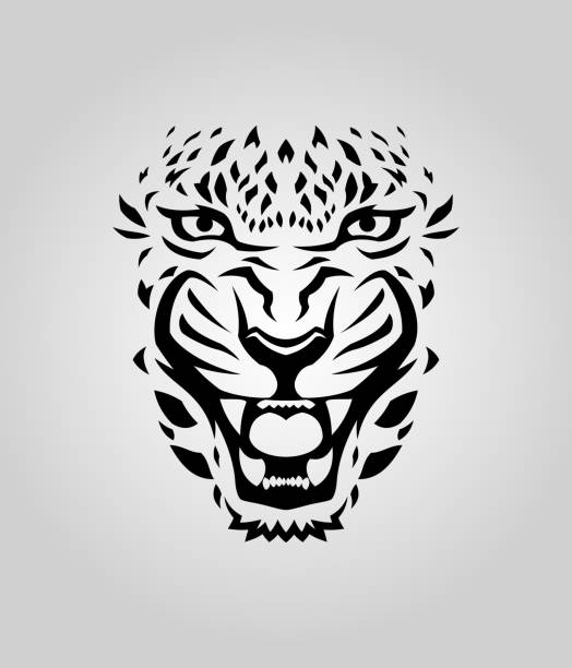 illustrations, cliparts, dessins animés et icônes de visage de léopard, de tigre, ou de couguar découpé la silhouette - portrait bouche ouverte