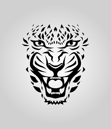 Leopard, cougar or tiger face vector cut out silhouette