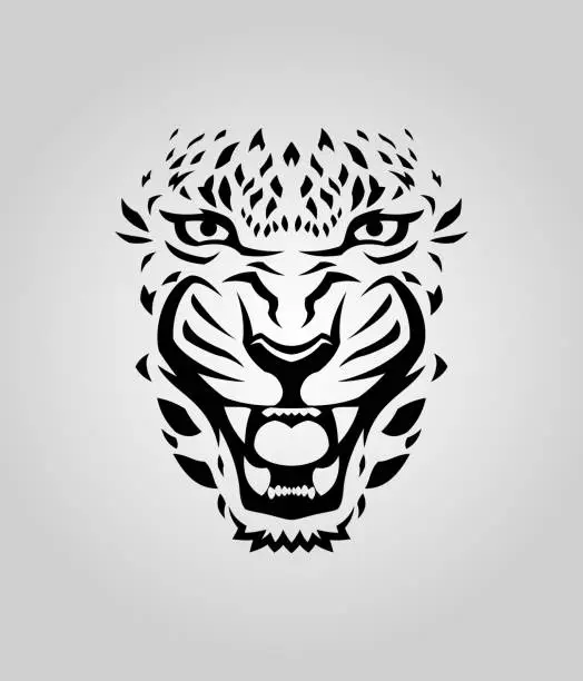 Vector illustration of Leopard, tiger, or cougar face cut out silhouette