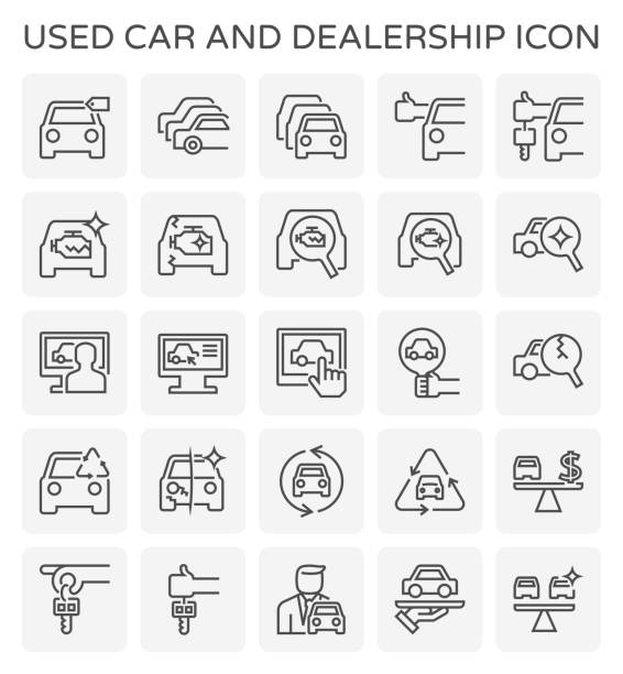 illustrations, cliparts, dessins animés et icônes de icône de voiture d'occasion - used car dealership