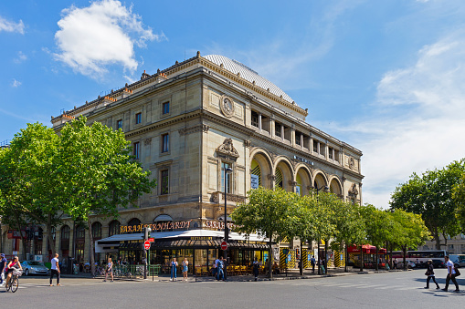 PARIS, FRANCE - JUNE 23, 2017: View of the Theatre de la Ville (City Theatre or Sarah-Bernhardt). Is one of the two theatres built in the 19th century by Baron Haussmann at Place du Chatelet.