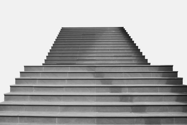 istock Abstract image : Front view architecture of concrete staircase isolated on grey background. 1174921811