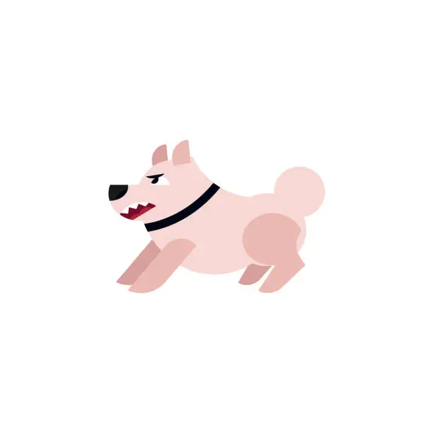 Vector illustration of Cartoon angry dog in black collar grin teeth.