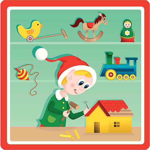 Cute Christmas Toy Factory Toymaker Elf Stock Illustration - Download Image  Now - Christmas, Elf, Hammer - iStock