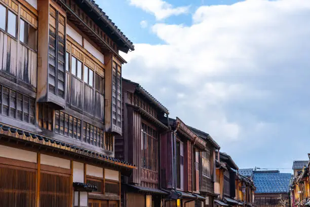 Higashichaya Old Town in Kanazawa, Japan.