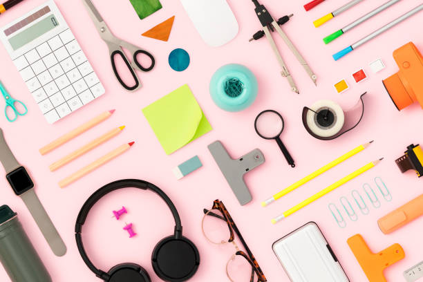 istock Back to school flat lay on pink background 1174927155