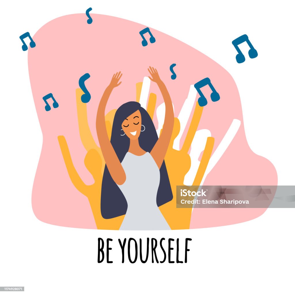 Love Yourself Vector Lifestyle Concept Card With Text Be Yourself  Motivation For Happy Life Girl Having Fun At The Party Cartoon Colorful  Illustration Stock Illustration - Download Image Now - iStock
