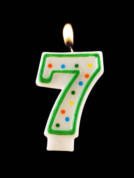 istock Burning birthday candle isolated on black, number 7 1174928465