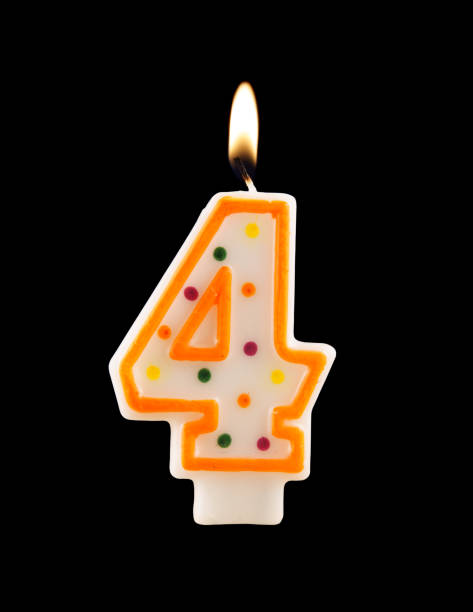 istock Burning birthday candle isolated on black, number 4 1174928472