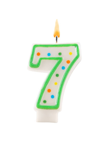 istock Burning birthday candle isolated on white, number 7 1174928490
