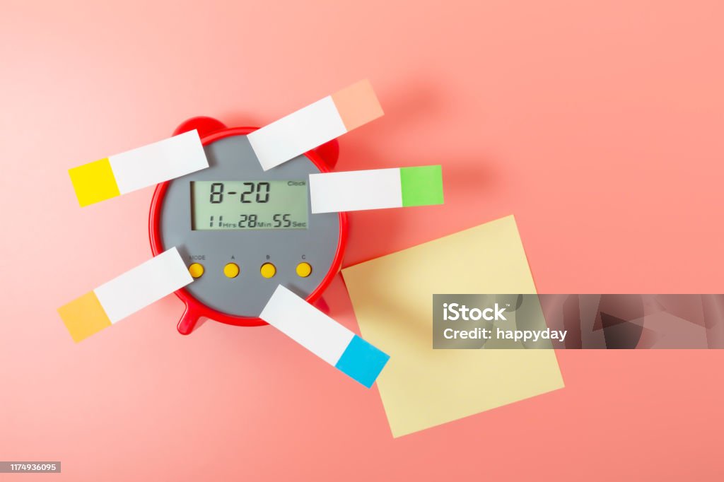 Post It Note Clock Table Clock And Sticker And Post It Background Image Stock Photo ...