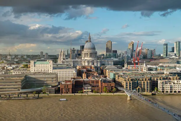 St.Paul's Cathedral in London cityscape with Millenium Footbridge