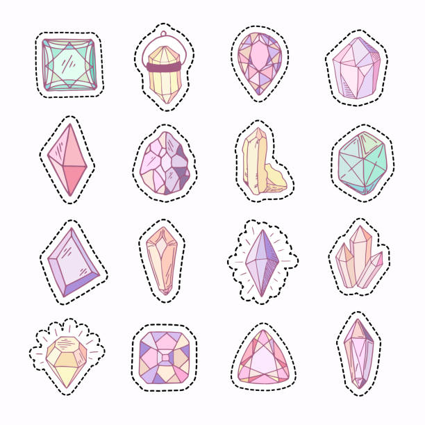 새로운 크리스탈 세트 - rock amethyst isolated quartz stock illustrations