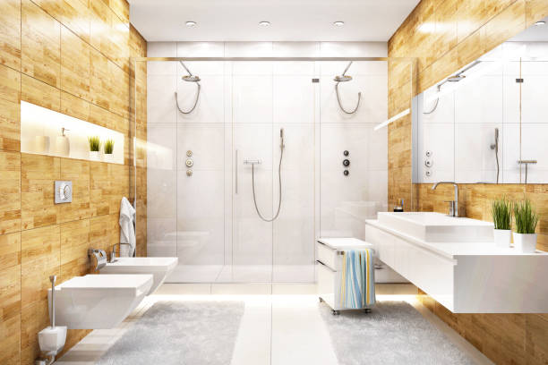istock Modern bathroom and a big shower 1174942673