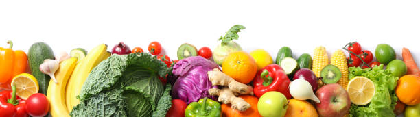 istock Composition with fresh vegetables and fruits isolated on white background 1174945215