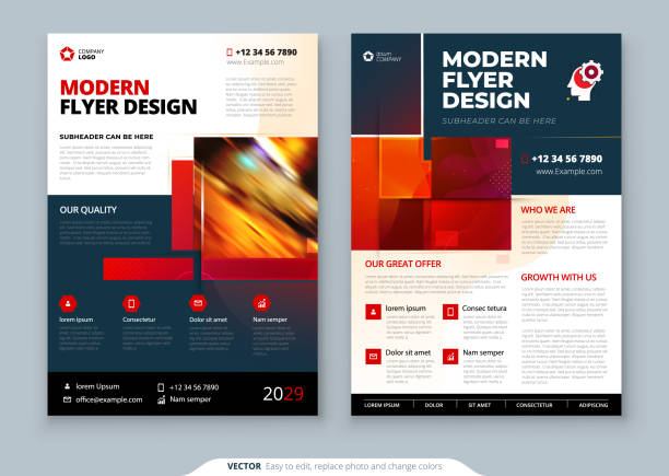 Red Flyer template layout design. Corporate business annual report, catalog, magazine, flyer mockup. Creative modern bright concept with square shapes Red Flyer template layout design. Corporate business annual report, catalog, magazine, flyer mockup. Creative modern bright concept with square shapes. newsletter template stock illustrations