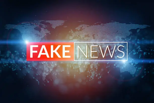 fake news live screen template on digital world map background.