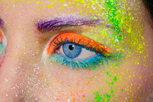 Colorful eye makeup vibrant pigment powder macro closeup