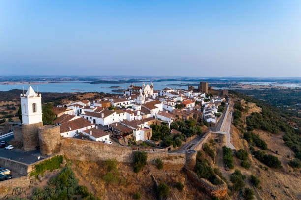 Aerial view of the beutiful historical village of Monsaraz, in Alentejo stock photo