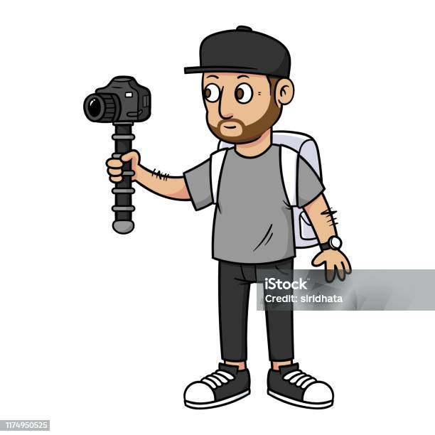 Cartoon Man Holding Camera On Gorilla Pod Stock Illustration - Download  Image Now - Camera Operator, Illustration, Adult - iStock