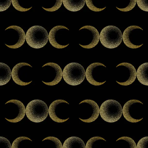 Vector illustration of Triple moon magic and astronomy vecor luxury seamless pattern