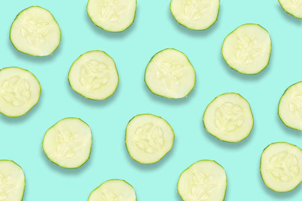 istock Flat lay composition with slices of cucumber 1174973673