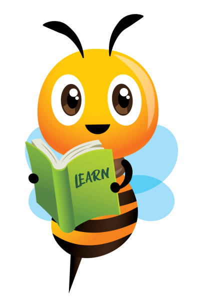 istock Cartoon cute happy bee mascot carrying a green learning book. Back to school - Vector 1174977109