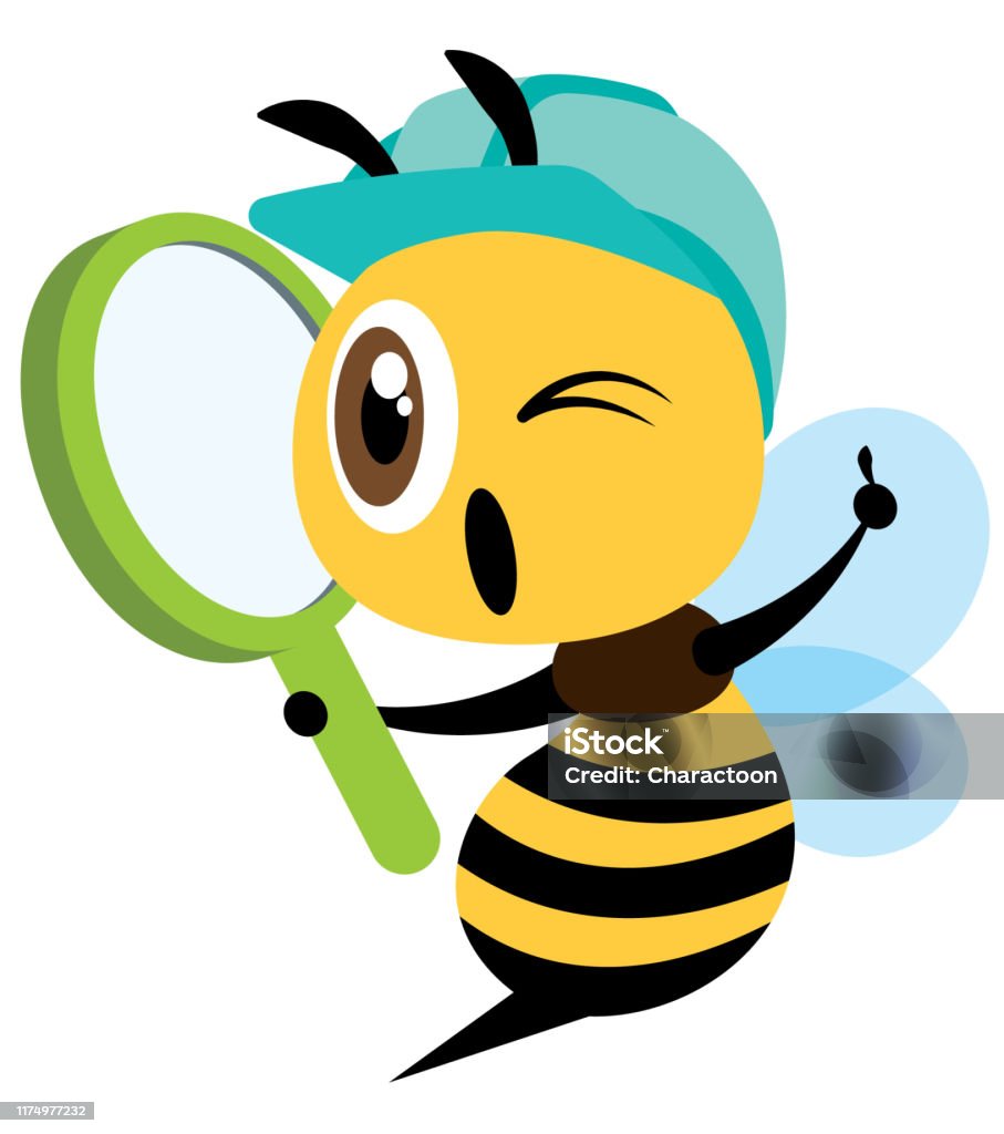 Con Ong Dễ Thương Hoạt Hình Đội Mũ An Toàn Màu Xanh Và Cầm Kính ...