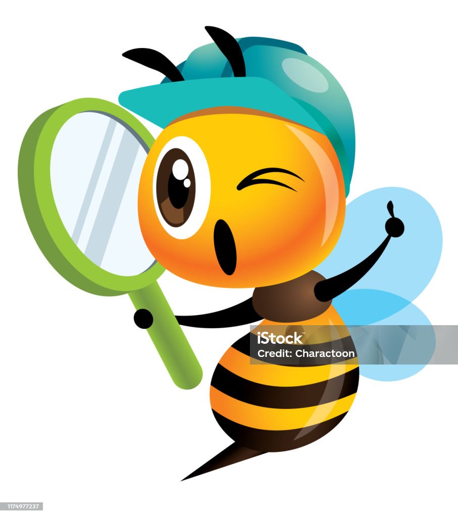 Những Chú Ong Dễ Thương Hoạt Hình Đội Mũ An Toàn Màu Xanh Và Cầm ...