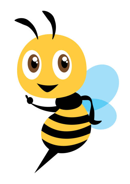 illustrations, cliparts, dessins animés et icônes de personnage mignon d'abeille de dessin animé pointant la main - caractère plat de mascotte de vecteur d'art - stinging